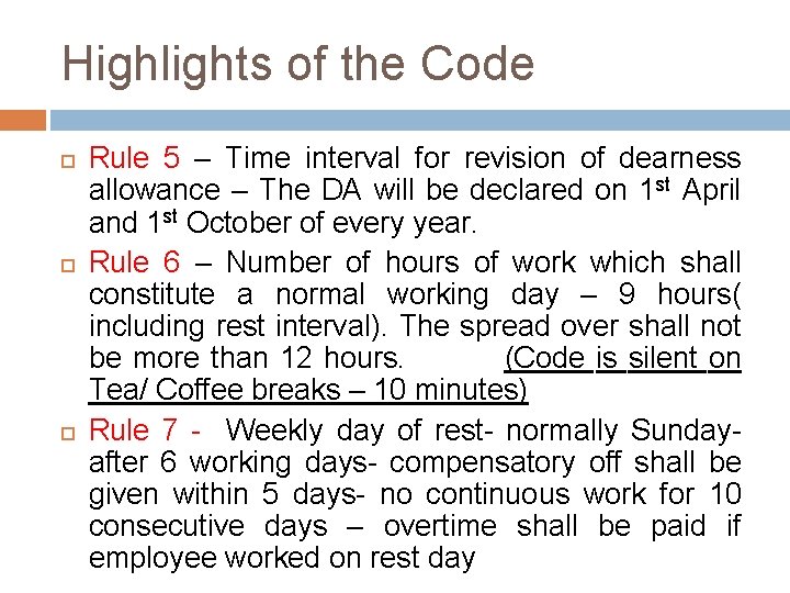 Highlights of the Code Rule 5 – Time interval for revision of dearness allowance