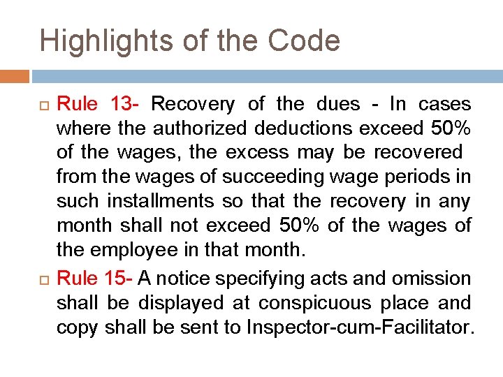 Highlights of the Code Rule 13 - Recovery of the dues - In cases