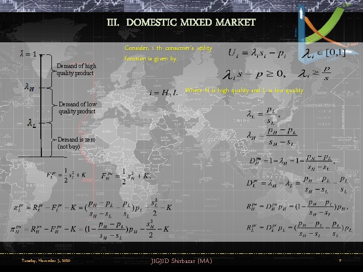 III. DOMESTIC MIXED MARKET Demand of high quality product Consider, i th consumer’s utility