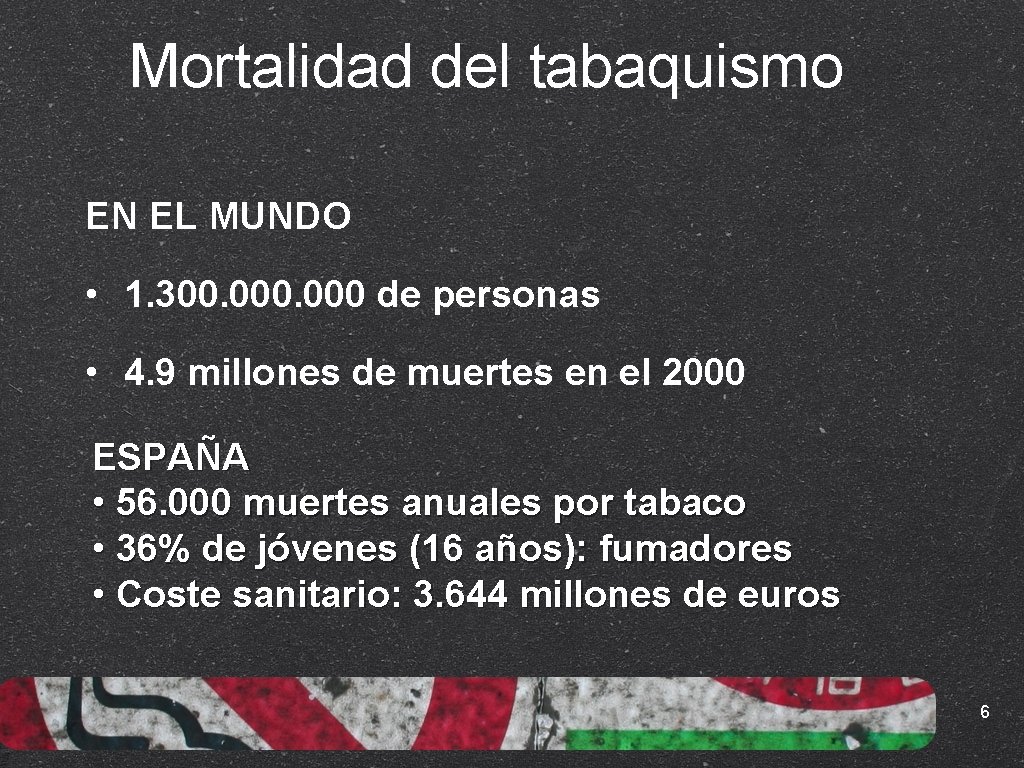 Mortalidad del tabaquismo EN EL MUNDO • 1. 300. 000 de personas • 4.