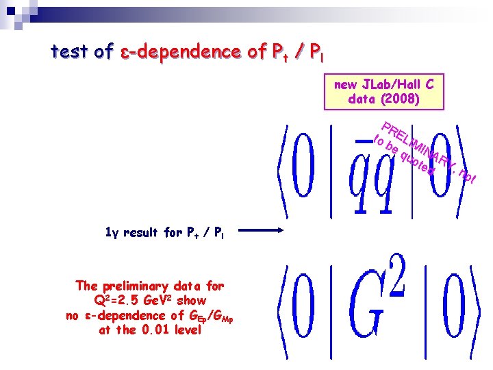 test of ε-dependence of Pt / Pl new JLab/Hall C data (2008) PR to