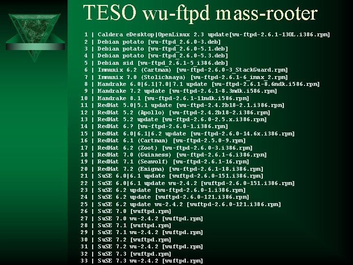 TESO wu-ftpd mass-rooter 1 2 3 4 5 6 7 8 9 10 11