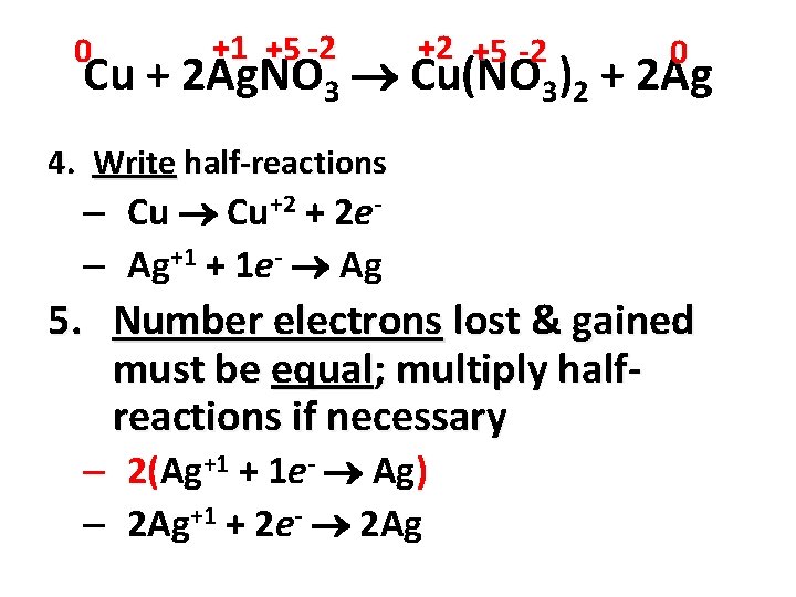 0 +1 +5 -2 +2 +5 -2 0 Cu + 2 Ag. NO 3