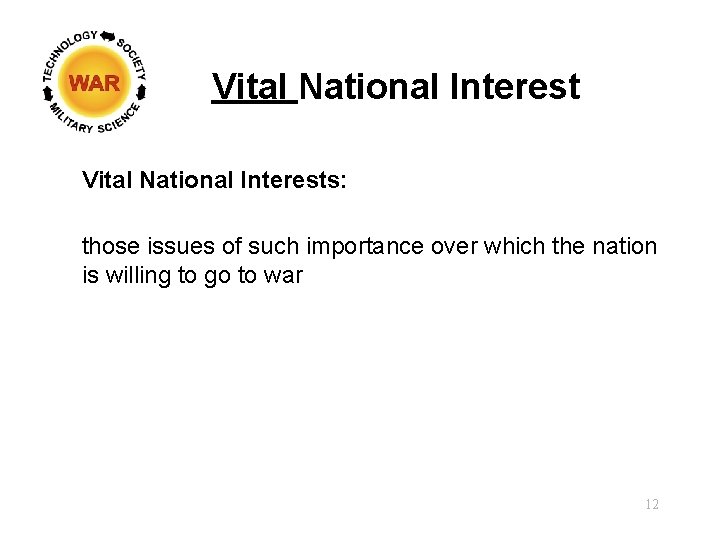 Vital National Interests: those issues of such importance over which the nation is willing