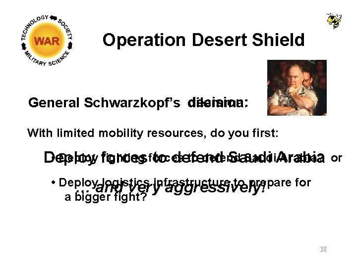 Operation Desert Shield decision: General Schwarzkopf’s dilemma: With limited mobility resources, do you first: