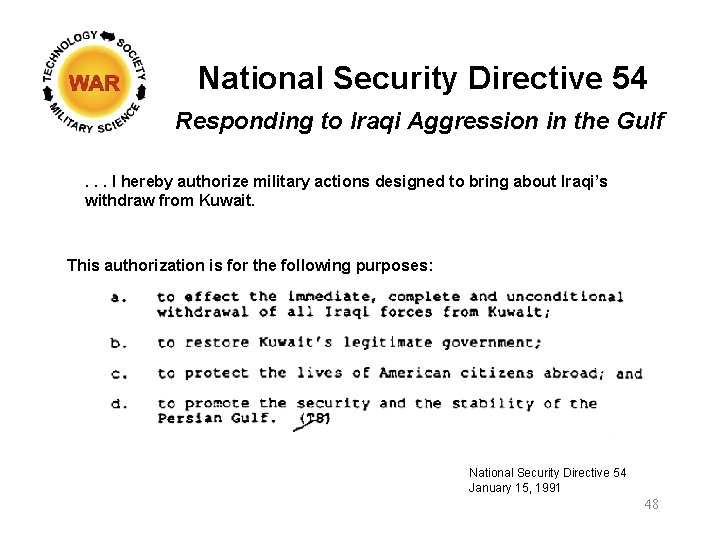 National Security Directive 54 Responding to Iraqi Aggression in the Gulf. . . I