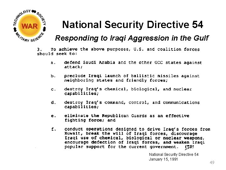National Security Directive 54 Responding to Iraqi Aggression in the Gulf National Security Directive