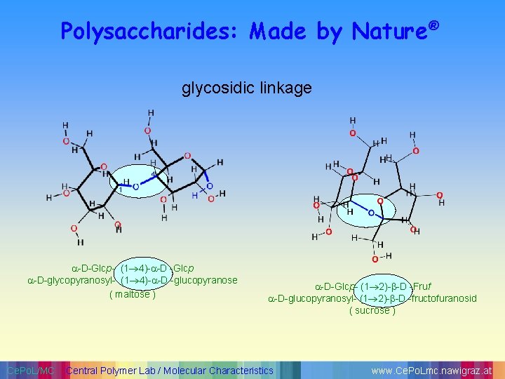 Polysaccharides: Made by Nature® glycosidic linkage -D-Glcp- (1 4)- -D -Glcp -D-glycopyranosyl- (1 4)-