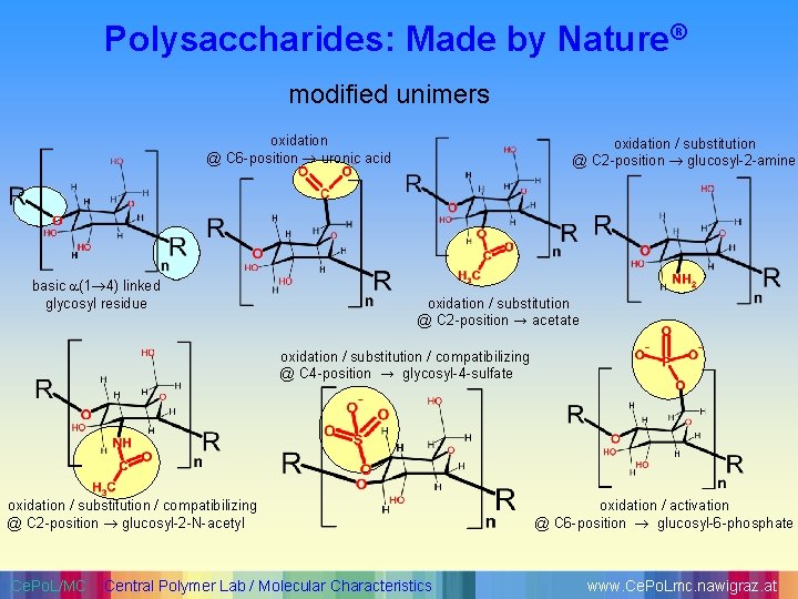 Polysaccharides: Made by Nature® modified unimers oxidation @ C 6 -position uronic acid basic