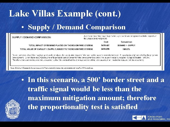 Lake Villas Example (cont. ) • Supply / Demand Comparison • In this scenario,