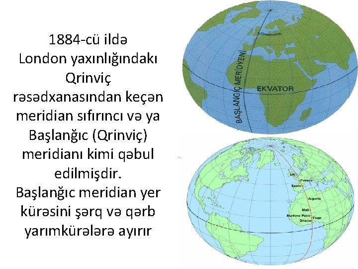 1884 -cü ildə London yaxınlığındakı Qrinviç rəsədxanasından keçən meridian sıfırıncı və ya Başlanğıc (Qrinviç)