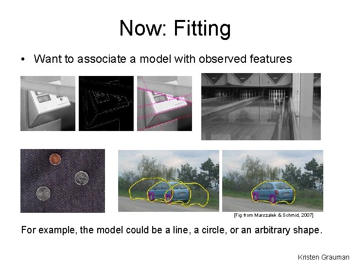 Now: Fitting • Want to associate a model with observed features [Fig from Marszalek