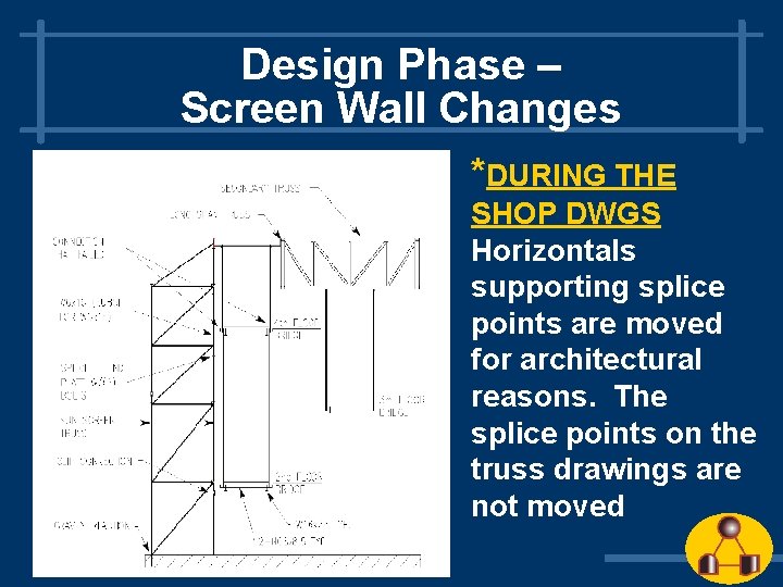 Design Phase – Screen Wall Changes *DURING THE SHOP DWGS Horizontals supporting splice points
