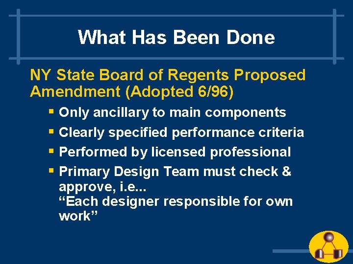 What Has Been Done NY State Board of Regents Proposed Amendment (Adopted 6/96) § What Has Been Done NY State Board of Regents Proposed Amendment (Adopted 6/96) §