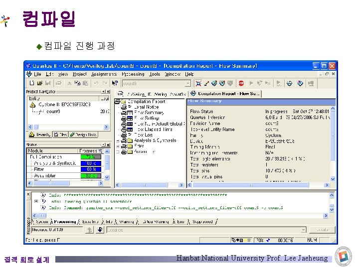 컴파일 ◆ 컴파일 집적 회로 설계 진행 과정 Hanbat National University Prof. Lee Jaeheung