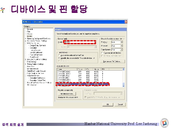 디바이스 및 핀 할당 집적 회로 설계 Hanbat National University Prof. Lee Jaeheung 