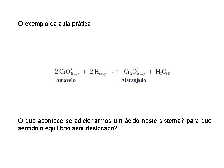 O exemplo da aula prática O que acontece se adicionarmos um ácido neste sistema?