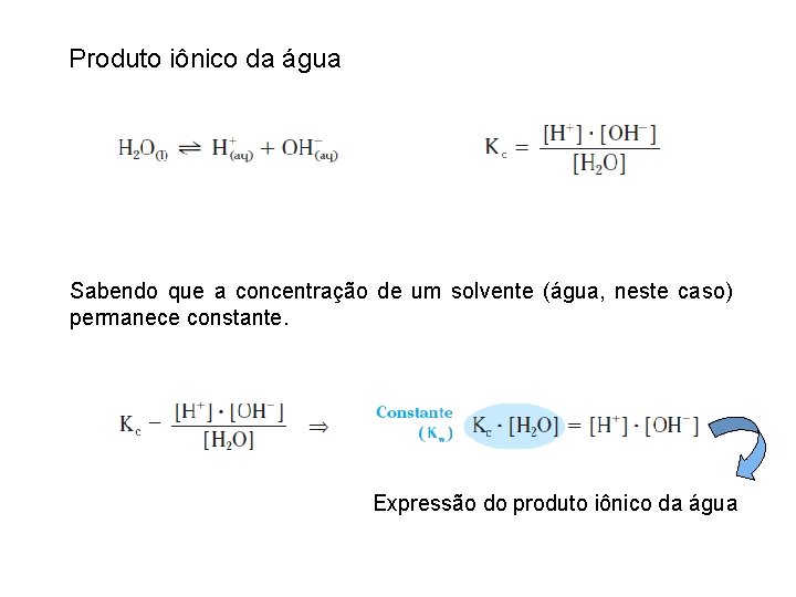 Produto iônico da água Sabendo que a concentração de um solvente (água, neste caso)