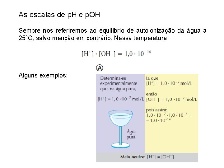 As escalas de p. H e p. OH Sempre nos referiremos ao equilíbrio de