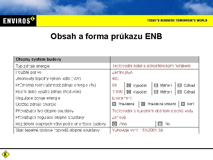 Obsah a forma průkazu ENB 