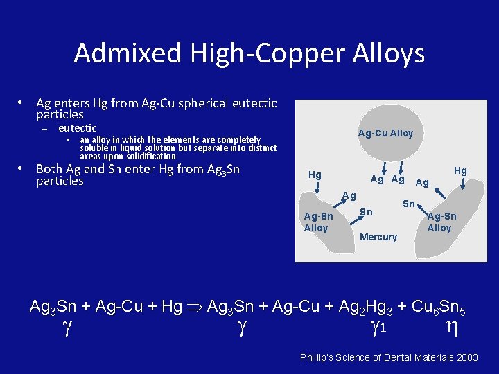 Admixed High-Copper Alloys • Ag enters Hg from Ag-Cu spherical eutectic particles – eutectic