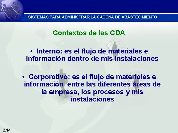 SISTEMAS PARA ADMINISTRAR LA CADENA DE ABASTECIMIENTO Contextos de las CDA • Interno: es