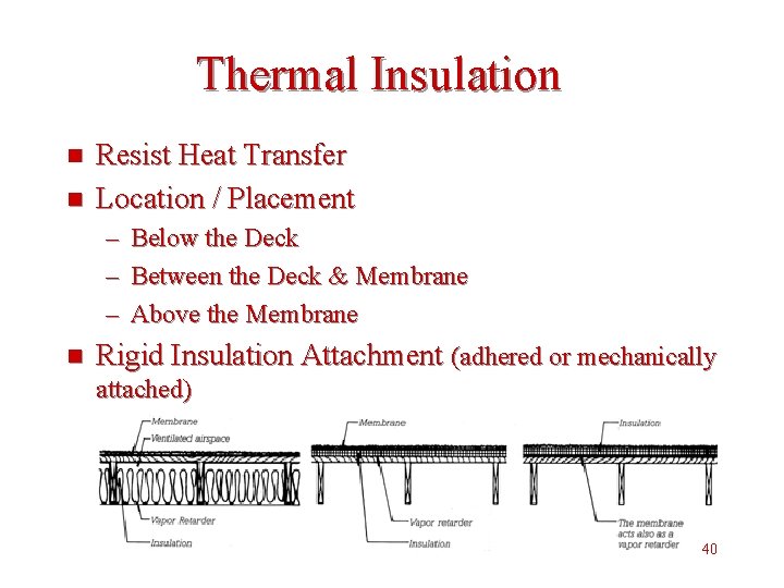 Thermal Insulation n n Resist Heat Transfer Location / Placement – – – n