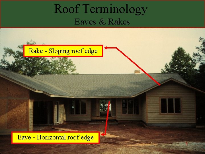 Roof Terminology Eaves & Rakes Rake - Sloping roof edge Eave - Horizontal roof