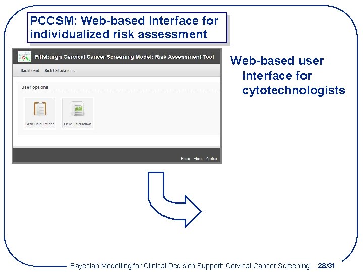 PCCSM: Web-based interface for individualized risk assessment Web-based user interface for cytotechnologists Bayesian Modelling