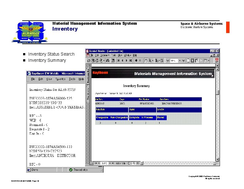 Material Management Information System Inventory n Inventory Status Search n Inventory Summary Copyright ©