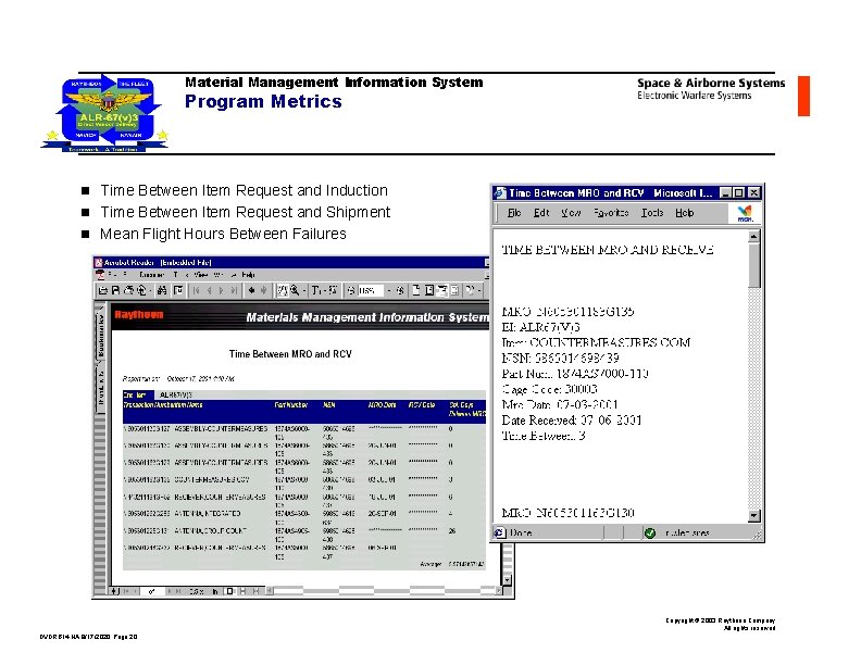 Material Management Information System Program Metrics n Time Between Item Request and Induction n