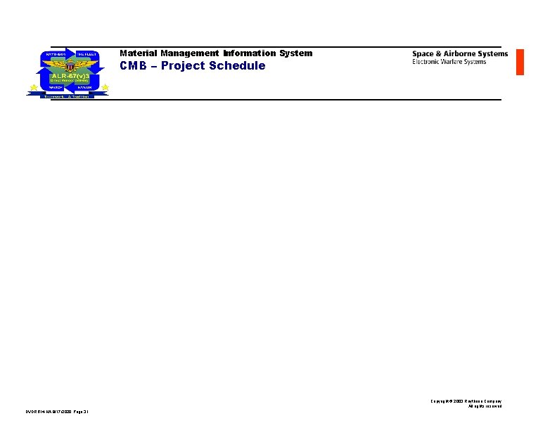 Material Management Information System CMB – Project Schedule Copyright © 2003 Raytheon Company All