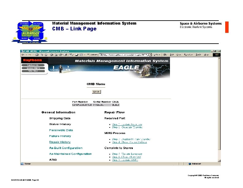 Material Management Information System CMB – Link Page Copyright © 2003 Raytheon Company All