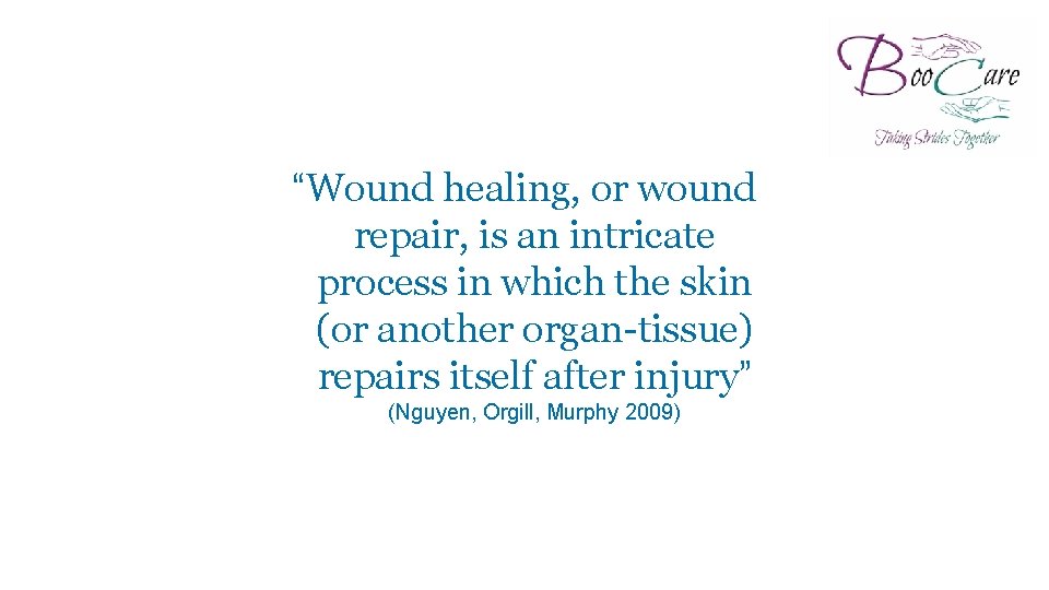 “Wound healing, or wound repair, is an intricate process in which the skin (or