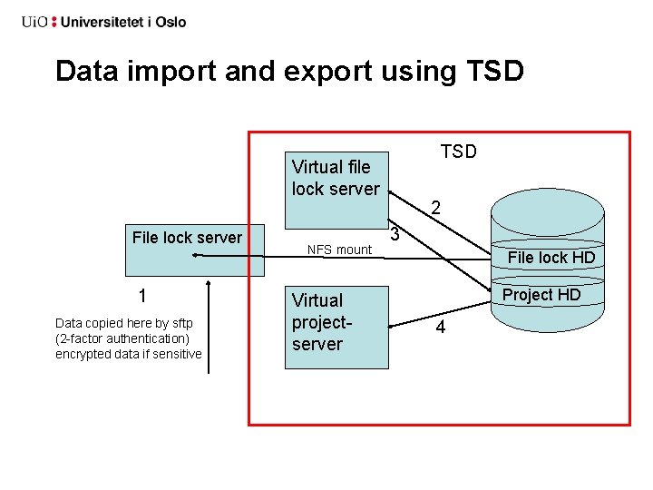 Data import and export using TSD Virtual file lock server File lock server 1