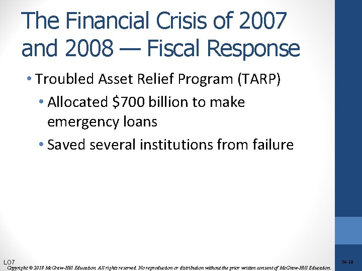 The Financial Crisis of 2007 and 2008 — Fiscal Response • Troubled Asset Relief