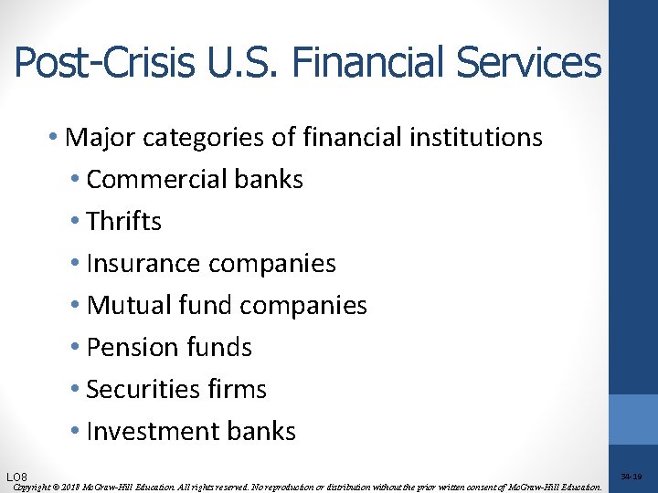 Post-Crisis U. S. Financial Services • Major categories of financial institutions • Commercial banks