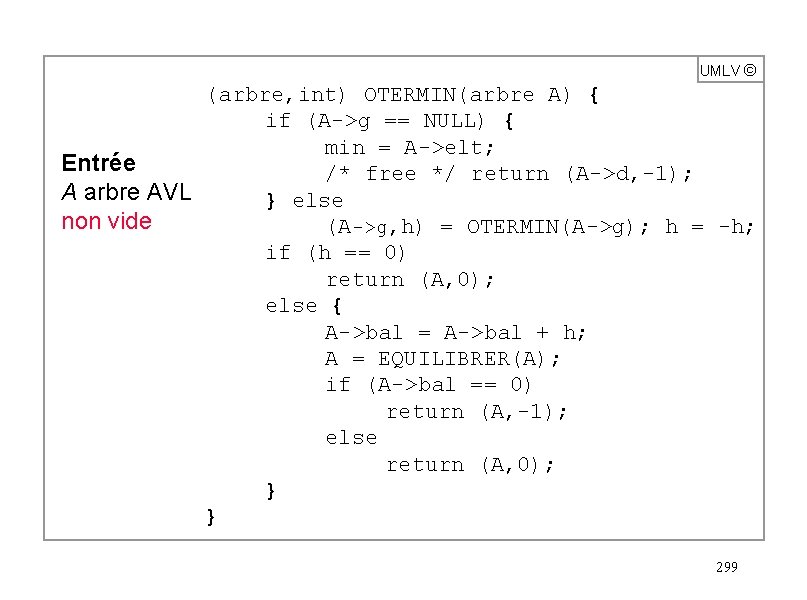 UMLV ã (arbre, int) OTERMIN(arbre A) { if (A->g == NULL) { min =