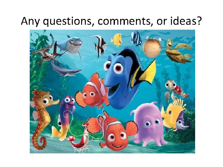 Any questions, comments, or ideas? 