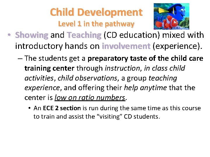 Child Development Level 1 in the pathway • Showing and Teaching (CD education) mixed