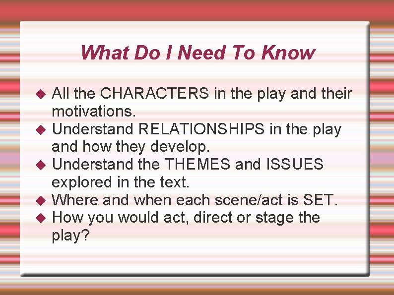 What Do I Need To Know All the CHARACTERS in the play and their