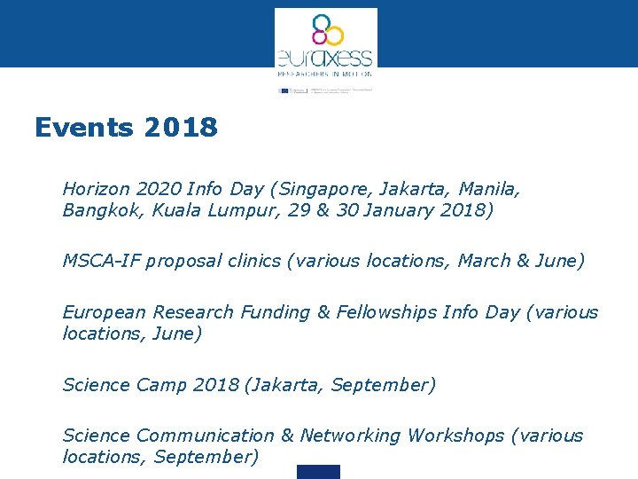 Events 2018 • Horizon 2020 Info Day (Singapore, Jakarta, Manila, Bangkok, Kuala Lumpur, 29