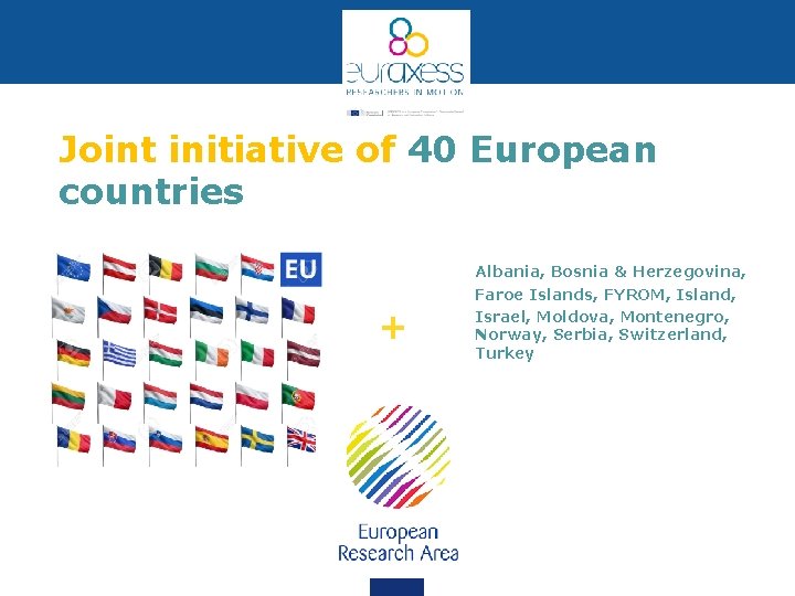 Joint initiative of 40 European countries + Albania, Bosnia & Herzegovina, Faroe Islands, FYROM,