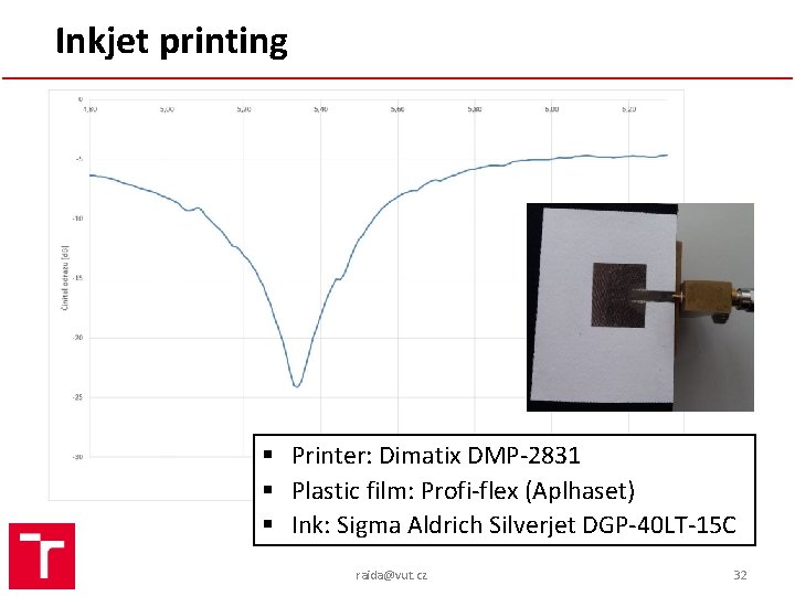 Inkjet printing § Printer: Dimatix DMP-2831 § Plastic film: Profi-flex (Aplhaset) § Ink: Sigma