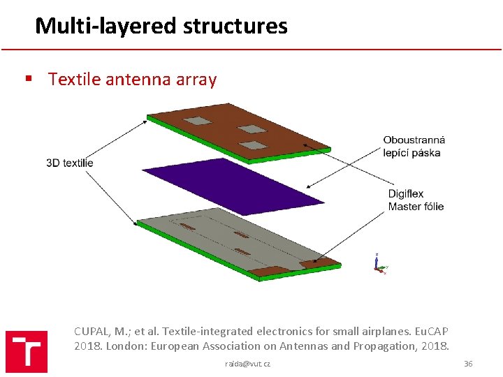 Multi-layered structures § Textile antenna array CUPAL, M. ; et al. Textile-integrated electronics for