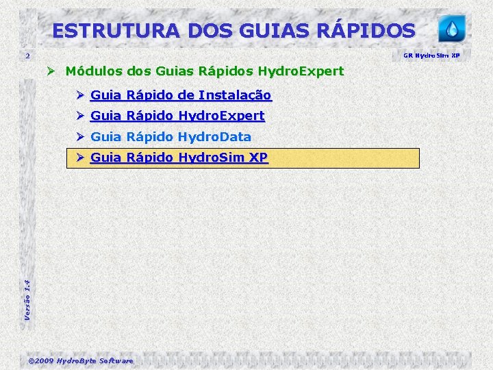 ESTRUTURA DOS GUIAS RÁPIDOS 2 GR Hydro. Sim XP Ø Módulos dos Guias Rápidos