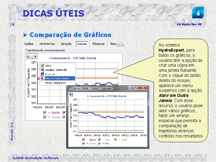 DICAS ÚTEIS 28 GR Hydro. Sim XP Versão 1. 4 Ø Comparação de Gráficos