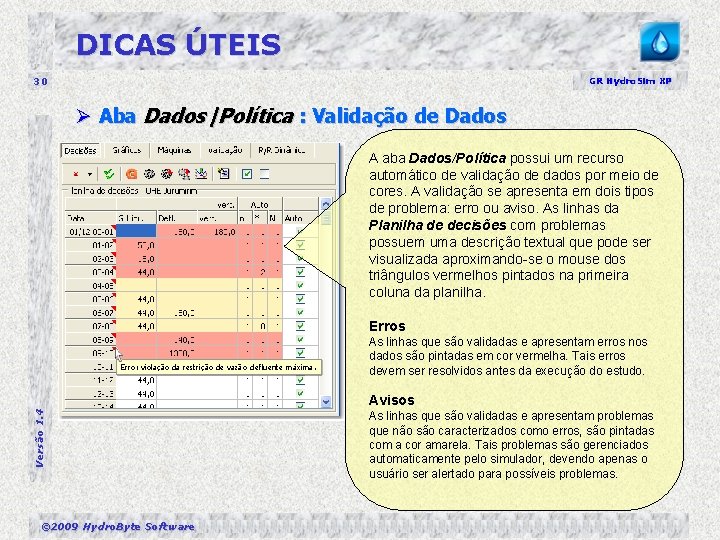 DICAS ÚTEIS 30 GR Hydro. Sim XP Ø Aba Dados|Política : Validação de Dados