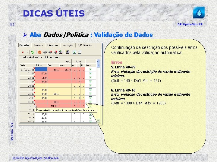 DICAS ÚTEIS 32 GR Hydro. Sim XP Ø Aba Dados|Política : Validação de Dados