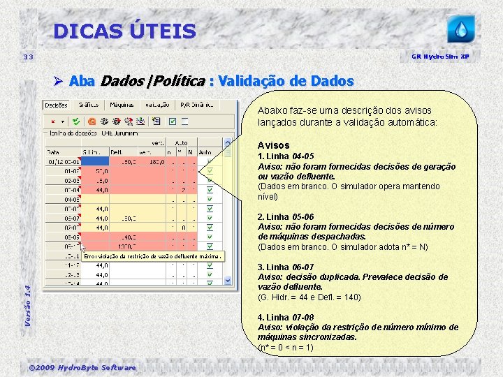 DICAS ÚTEIS 33 GR Hydro. Sim XP Ø Aba Dados|Política : Validação de Dados